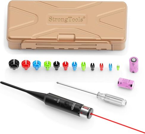 StrongTools Red or Green BoreSighter 177 to 12GA Caliber Rifle Scope Handgun Hunting Red/Green Dot Boresight Kit Press Switch Bore Sight 800mAh Battery in Kuwait