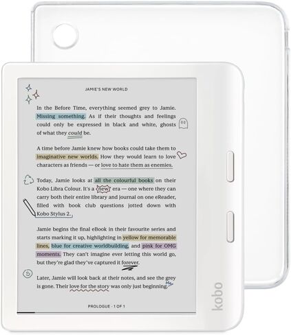 Kobo Libra Colour White eReader & Clear Case Bundle | 7" Glare-Free Colour E Ink Kaleido 3 Display | Dark Mode Option | Waterproof | Slim & Lightweight Clear Case in Saudi Arabia