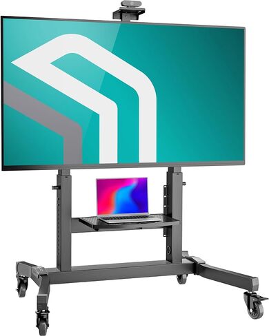 ONKRON Mobile TV Stand 50-100 Inch, up to 265 lbs, max VESA 1000x600, Black | TV rolling cart height adjustable 48.6"-66.2", tilt function, AV & webcam shelves, cable channels; for offices & events in Saudi Arabia
