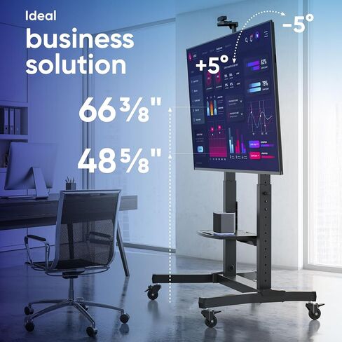 ONKRON Mobile TV Stand 50-100 Inch, up to 265 lbs, max VESA 1000x600, Black | TV rolling cart height adjustable 48.6"-66.2", tilt function, AV & webcam shelves, cable channels; for offices & events in Saudi Arabia