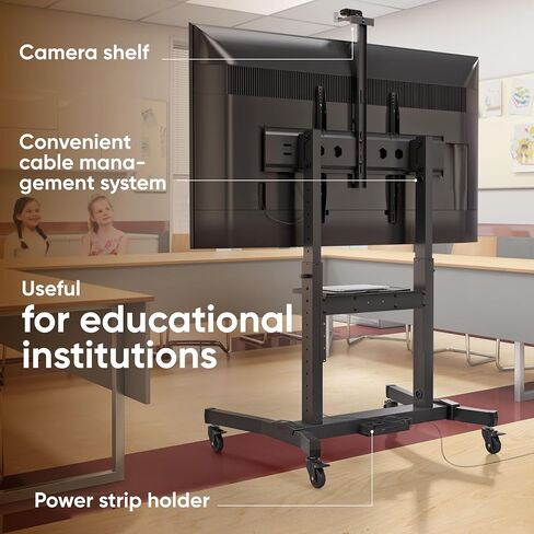 ONKRON Mobile TV Stand 50-100 Inch, up to 265 lbs, max VESA 1000x600, Black | TV rolling cart height adjustable 48.6"-66.2", tilt function, AV & webcam shelves, cable channels; for offices & events in Saudi Arabia