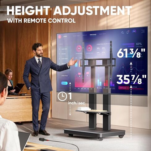 ONKRON Motorized TV Stand 50-120", up to 265 lbs, max VESA 900x800, Black | Electric TV Lift height adjustable 35.9"-61.4", remote control, shelf, wide base, cable management; for business & education in Saudi Arabia