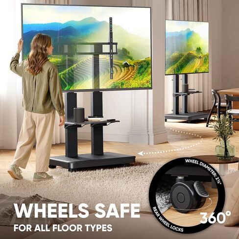 ONKRON Motorized TV Stand 50-120", up to 265 lbs, max VESA 900x800, Black | Electric TV Lift height adjustable 35.9"-61.4", remote control, shelf, wide base, cable management; for business & education in Saudi Arabia
