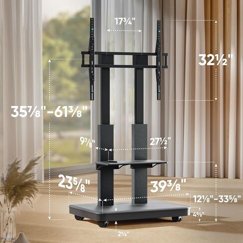 ONKRON Motorized TV Stand 50-120", up to 265 lbs, max VESA 900x800, Black | Electric TV Lift height adjustable 35.9"-61.4", remote control, shelf, wide base, cable management; for business & education in Saudi Arabia