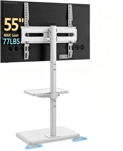 AX WABER Floor TV Stand with Mount for 26-60 inch TVs up to 77 lbs, Height Adjustable Swivel Tilt,Tall Standing TV Stand with Wood Base, Saving Space Design for Bedroom, Living Room and Corner, White in Kuwait