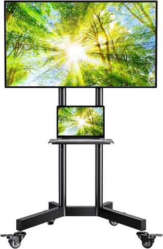 PERLESMITH Rolling TV Stand with Lockable Wheels for 32-86 Inch TVs Holds up to 132 Lbs, Height Adjustable Mobile TV Stand on Wheels with Laptop Shelf, Rolling Tv Cart Max VESA 600x400mm PSTVMC01 in Saudi Arabia