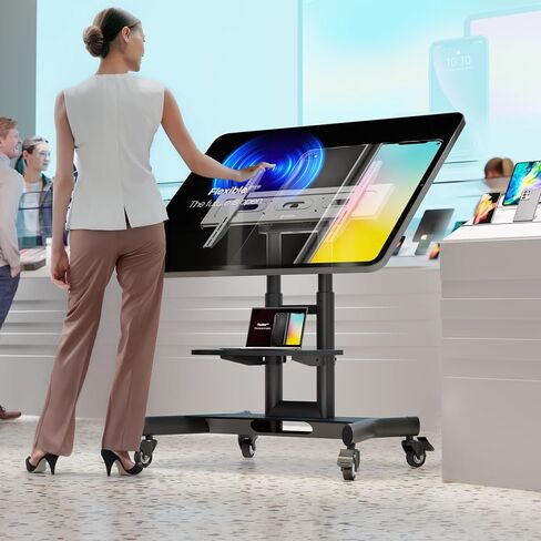 ONKRON Mobile TV Stand 32-70 Inch, up to 89 lbs, max VESA 600x400, Black | TV rolling cart 90° tilt, height adjustable, AV shelf, cable management, wheels, low height; for touchscreens & training in Saudi Arabia