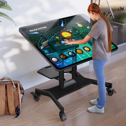 ONKRON Mobile TV Stand 32-70 Inch, up to 89 lbs, max VESA 600x400, Black | TV rolling cart 90° tilt, height adjustable, AV shelf, cable management, wheels, low height; for touchscreens & training in Saudi Arabia