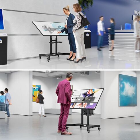 ONKRON Mobile TV Stand 32-70 Inch, up to 89 lbs, max VESA 600x400, Black | TV rolling cart 90° tilt, height adjustable, AV shelf, cable management, wheels, low height; for touchscreens & training in Saudi Arabia
