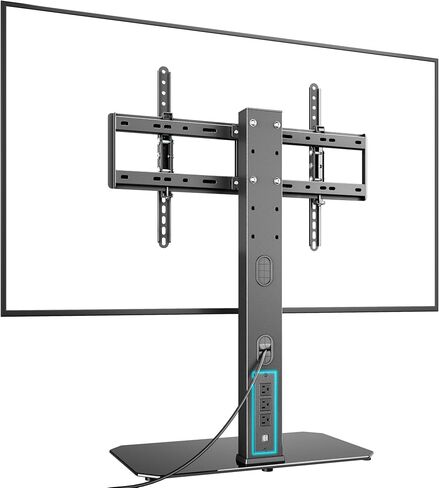 Universal TV Stand with Power Outlet for 43-90'' TVs, Holds 154 lbs | Full-coverage Steel Column, for VESA 100x100mm to 600x400mm, Flexible Height & Angle, Tempered Glass Base, Cable Management in Saudi Arabia