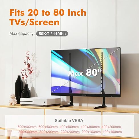 GRIFEMA Universal TV Stand for 20-80 in, Height Adjustable, Easy Install | Max VESA 800X400 mm, Holds Up to 110 Lbs, Table Top TV Stands For Living Room Bedroom, Fit 40 43 55 60 65 70 75 80 inch TVs in Saudi Arabia