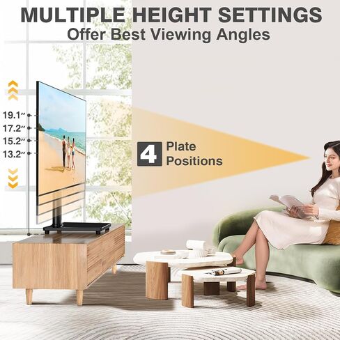 Universal Table Top TV Stand Base with 3 Level Height Adjustable and Swivel Mount Bracket for 20-43 Inch Plasma LCD Led Flat or Curved Screen TVs, Vesa Patterns Up to 300mm x 200mm | Universal TV Stand Base with 4-Level Height Adjustment and Tempered Glas in Saudi Arabia