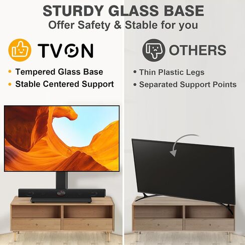 Universal Table Top TV Stand Base with 3 Level Height Adjustable and Swivel Mount Bracket for 20-43 Inch Plasma LCD Led Flat or Curved Screen TVs, Vesa Patterns Up to 300mm x 200mm | Universal TV Stand Base with 4-Level Height Adjustment and Tempered Glas in Saudi Arabia