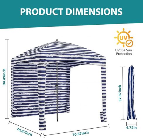 OLIXIS Beach Cabana, Canopy Tent, Sun Shade, 6FTx6FT | Beach Tent UPF 50+, Easy Setup, Side Wall, Wind Resistant, Cool Shelter for Whole Family in Kuwait