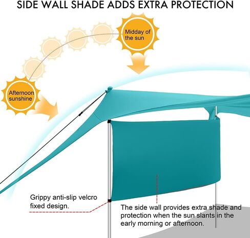 Beach Canopy Tent Shade with Sidewalls 10x10FT, 6.6FT Tall, UPF50+ Sun Shelter, Windproof & Water Resistant, Includes Guylines Sand Shovel Stability Poles, Easy Up for Beach Outdoor Camping Backyard in Saudi Arabia