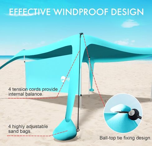 Beach Canopy Tent Shade with Sidewalls 10x10FT, 6.6FT Tall, UPF50+ Sun Shelter, Windproof & Water Resistant, Includes Guylines Sand Shovel Stability Poles, Easy Up for Beach Outdoor Camping Backyard in Saudi Arabia