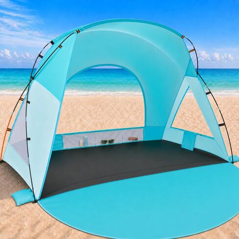 Beach Tent, Portable Sun Shelter for 2/3/4/6-8 Person with UPF 50+ UV Protection, Easy Setup Waterproof Beach Shade Canopy Cabana for Family Outdoor and Picnics, Fishing with Carrying Bag in Saudi Arabia