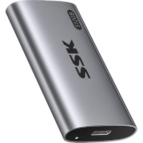 SSK 256GB Portable SSD External Hard Drive Solid State Drive Up to 550MB/s | USB 3.2 Gen2 6Gbps External SSD, USB-C cable and USB-A adapter, LED, Trim & SMART, On-The-Go (OTG), Compact Design, in Kuwait