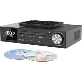 MONODEAL Bluetooth CD Player,Under Cabinet Kitchen FM Radio CD Player,Dual HD Speakers,Wireless Music System with LED Light,Remote Control,Kitchen Timer,Dual Alarm Clock Black | Dual HD Speakers,Wireless Music System with LED Light,Remote Control,Kitchen  in Kuwait
