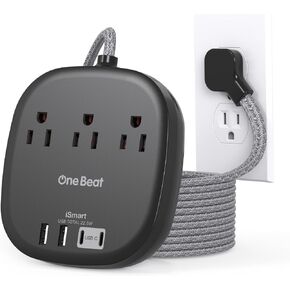 Travel Essentials, 22.5W/4.5A Flat Plug Power Strip, 6 Ft Extension Cord | 3 Outlets 4 USB Ports(2 USB C) Desktop Charging Station, Power Strip No Surge Protection for Cruise Ship, Dorm Room in Saudi Arabia