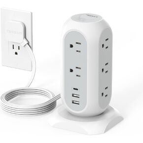 TESSAN Tower Power Strip Flat Plug with 1050J Surge Protection, 6 Ft, Grey in Kuwait