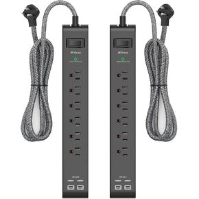2 Pack Surge Protector Power Strip with 6 Outlets 4 USB Ports | 5-Foot Long Heavy-Duty Braided Extension Cords Flat Plug 900 Joules 15A Circuit Breaker Wall Mount for Home Office ETL Listed in Saudi Arabia