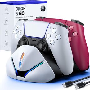 PS 5 Controller Charger Station for DualSense & Edge - Just Drop & Charge - Dual Charging Dock Compatible with PlayStation5 Controller, Space-Saving Stand for PS 5 Accessories (L) in Saudi Arabia