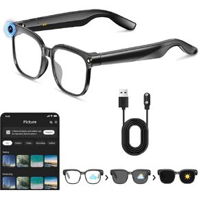 Smart Glasses with Camera, 8MP Anti-Shake Photochromic Smart Glasses | 1200P HD Video, Real Time Translation, AI Voice Assistant, Open Earbuds, Travel, Work in Saudi Arabia