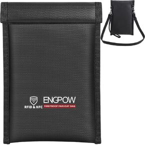 ENGPOW Military Grade Faraday Bag for Phones, Signal Blocking Pouch Black | Fireproof, Waterproof, Anti-Tracking, RFID Blocker (5G/GPS/WiFi/Bluetooth) with Detachable Shoulder Straps, for Daily Travel in Saudi Arabia