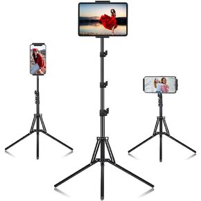 Ipad Tripod Stand, with 65 inch Height Adjustable iPad Stand Holder & iPad Floor Stand with 360° Rotating iPad Tripod Mount for iPad Pro, iPhone, Kindle, and All 4.5-12.9 Inch Tablets in Saudi Arabia