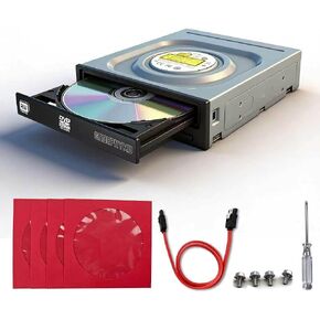 Internal 5.25 SATA DVD/CD Burner, 24x Optical Drive for PC Tower | Win7/8/10/11/XP/Mac/Linux compatible · Screwdriver, SATA cable, screws & disc sleeves included in Kuwait