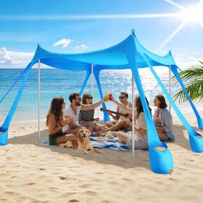 Beach Tent Sun Shelter 10x10FT, UPF 50+ Beach Shade Canopy with 8 Sandbags | 6.6FT Tall, 4 Stability Poles, 8 stakes, Easy Setup, Portable Outdoor Shade for Camping, Fishing, Backyard, Picnics in Saudi Arabia