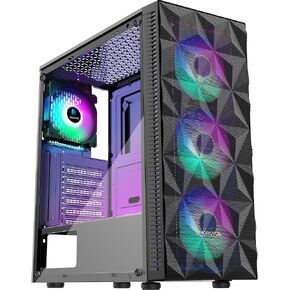 حافظة كمبيوتر MOROVOL مثبتة مسبقًا 4 مراوح RGB، حافظة كمبيوتر ألعاب ATX مع لوحة أمامية شبكية على شكل ماسي ولوحة جانبية من الزجاج المقسى، حافظة متوسطة الحجم لتدفق الهواء USB 3.0، 621 in Kuwait