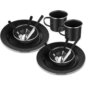 Nuogo 12 Pcs Enamel Camping Tableware Set Dinnerware Kit | Includes 12 oz Coffee Mugs Camping Plates Bowls, Utensils Set with Knife Fork Spoon, for 2 People Hiking Picnic Outdoor in Saudi Arabia