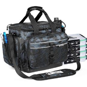 Ghosthorn Waterproof Fishing Tackle Bag with 4 3600 Boxes Lure Organizer | Fishing Tackle Bag 3600 Trays Included with Removable Dividers Storage Lure Box Tackle Backpack for Lures, Hooks and Gears in Saudi Arabia