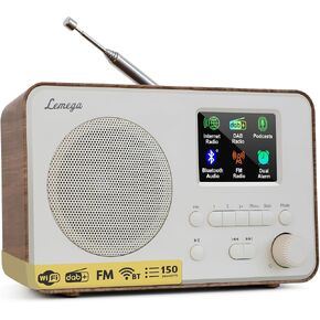 LeMega IR1PRO Internet Radio, Podcasts, Bluetooth, FM, Walnut | Alarm clock, full colour display, mains or AA battery, compact kitchen radio, snooze, sleep timer, 150 unified presets in Saudi Arabia