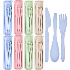 Lnrkai Travel Utensils Set with Case, 4 Sets Wheat Straw Reusable Spoon Knife Forks Tableware, Portable Cutlery Set for Lunch Box Accessories for Adults Travel Picnic Camping or Daily Use in Saudi Arabia