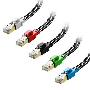 Cat 8 Ethernet Cable 3ft 5-Pack Braided, 40Gbps 2000MHz High Speed | Bare Copper Internet Network Cable Multi Color, Heavy Duty Flat RJ45 LAN Patch Cord-Indoor for Gaming PC Modem Router PS5 in Saudi Arabia
