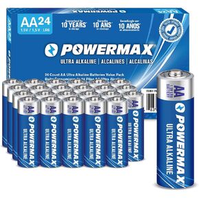 Powermax 24-Count AA Batteries, Ultra Long Lasting Alkaline Battery, 10-Year Shelf Life, Reclosable Packaging in Saudi Arabia