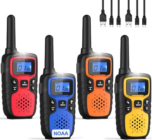 Walkie Talkies for Adults Long Range-Rechargeable 4 Pack 2 Way Radios, Hiking Accessories Camping Gear Xmas Birthday Gift for Kids Family with Lamp,SOS Siren,NOAA Weather Alert,Easy to Use in Saudi Arabia