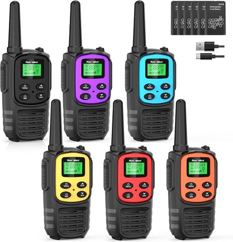 Walkie Talkies Long Range, Rechargeable 22 FRS Channel Two Way Radio 6Pack | NOAA, LED flash & VOX walkie talkies for adults, USB-C rechargeable, 1200mAh battery life, ideal for group hiking (MaxTalker) in Kuwait