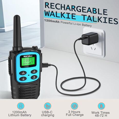 Walkie Talkies Long Range, Rechargeable 22 FRS Channel Two Way Radio 6Pack | NOAA, LED flash & VOX walkie talkies for adults, USB-C rechargeable, 1200mAh battery life, ideal for group hiking (MaxTalker) in Kuwait