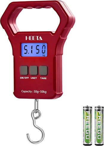 HEETA Fish Scale 110lb/50kg Digital Hanging Fishing Luggage Weight Scale | Portable with Backlit LCD Display, Hook & Non-Slip Large ABS Handle, Fishing Gifts Gear for Men, 2 AAA Batteries Included in Saudi Arabia