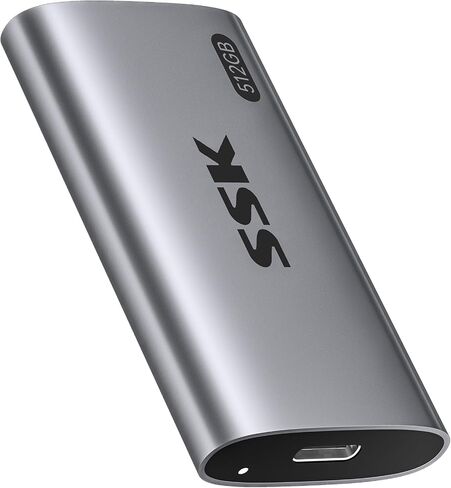 SSK 256GB Portable SSD External Hard Drive Solid State Drive Up to 550MB/s | USB 3.2 Gen2 6Gbps External SSD, USB-C cable and USB-A adapter, LED, Trim & SMART, On-The-Go (OTG), Compact Design, in Kuwait