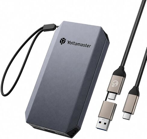 Yottamaster 512GB External SSD, USB 3.2 Gen 2x2 2000MB/s Aluminum Portable SSD 2-in-1 USB-C/A Cable & Carry Strap Supports 4K ProRes HDR Compatible with iPhone 17 Pro Max, Smartphone, Tablet, Laptop in Kuwait
