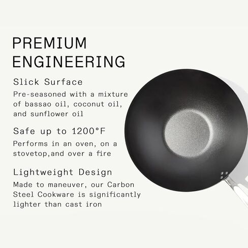 Made In Cookware - 13" Seasoned Carbon Steel Wok - Professional Cookware - Crafted in Sweden - Induction Compatible in Saudi Arabia