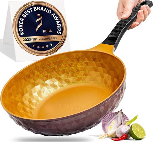 Diamond X Premium Non Stick Wok Pan - 11" Large Flat Bottom Chinese Wok - Woks & Stir-fry Pans Nonstick - Titanium-Coated 8-Layered Korean Engineered Skillet for Frying, Oil-Free, PFOA-Free in Saudi Arabia