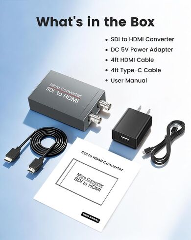 SDI to HDMI Converter with SDI Loop Out Includes 4ft HDMI Cable | 3G-SDI/HD-SDI /SD-SDI to HDMI Video Audio Converter, Support Auto Format Detection, Audio De-embedder for Camera, Monitor in Kuwait