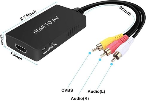 HDMI to RCA Converter, HDMI to AV Composite Adapter Supports PAL/NTSC | HDMI to Component For TV Stick, Roku, Android TV Box, DVD in Saudi Arabia