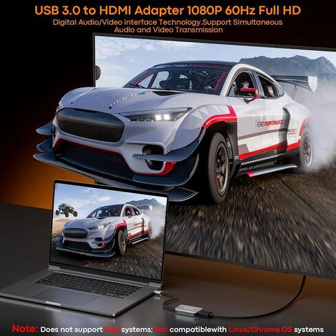 محول USB إلى HDMI، 1080P@60 هرتز لنظام التشغيل Windows 7/8/10/11 وMacOS | محول فيديو صوتي USB 3.0 ذكر إلى HDMI أنثى مناسب لشاشة سطح المكتب للكمبيوتر المحمول - يلزم تثبيت برنامج التشغيل in Kuwait